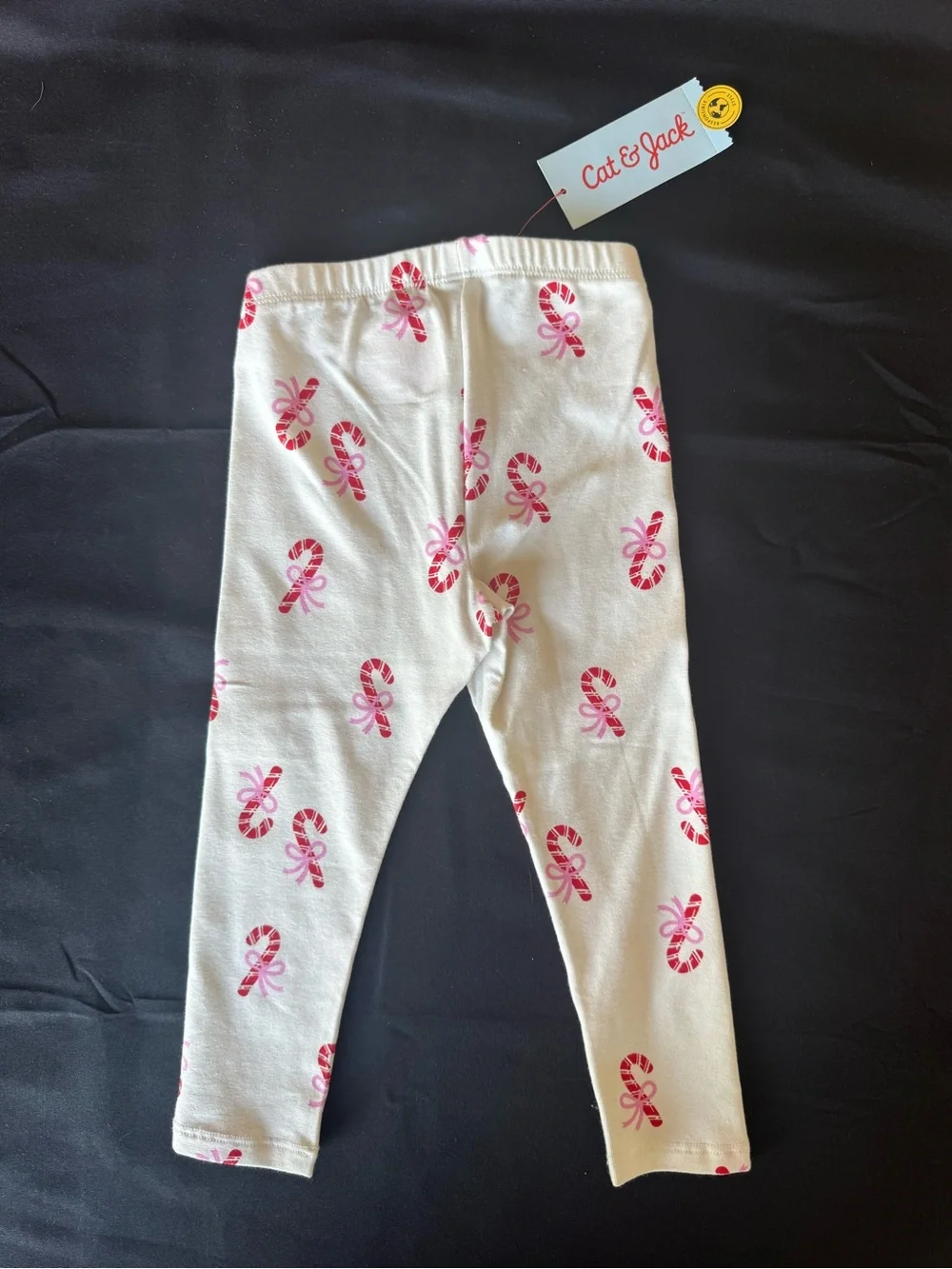 NWT Cat & Jack Toddler Girl 2T Cream Pink Red Candy Cane Holiday Leggings